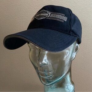 Y2k Harley Davidson Black Hat with Rhinestones